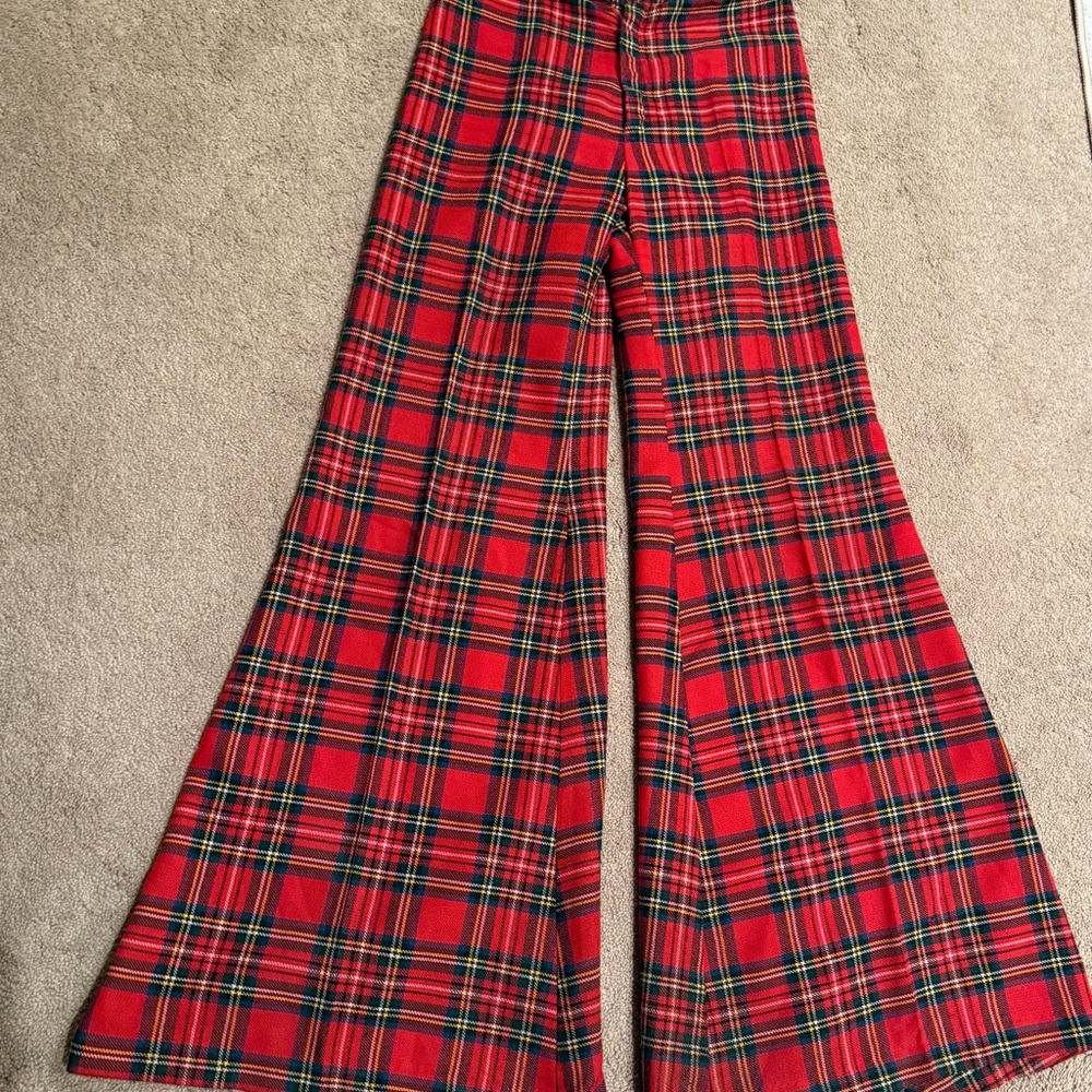 Happy Legs Red Plaid Bell Bottom/Wide-Leg Pants